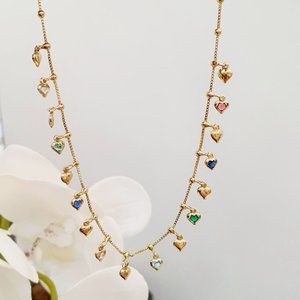 Colorful gemstone heart necklace